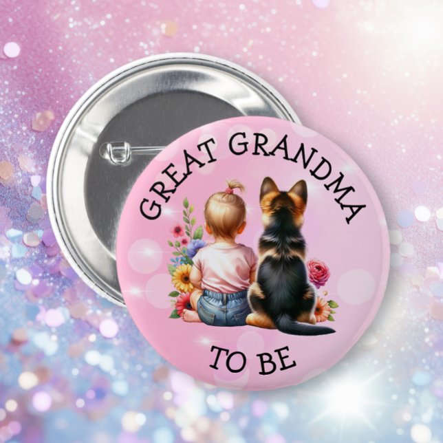 Baby and Puppy Great Grandma to be Baby Shower   Button (Creator Uploaded)