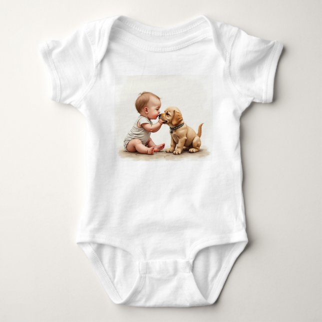 Baby and puppy T-Shirt Baby Bodysuit (Front)