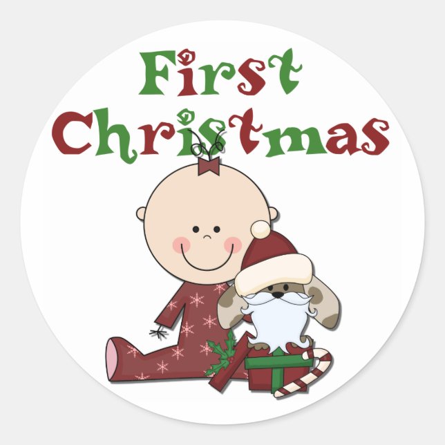 Baby and Santa Dog T-shirts Classic Round Sticker (Front)