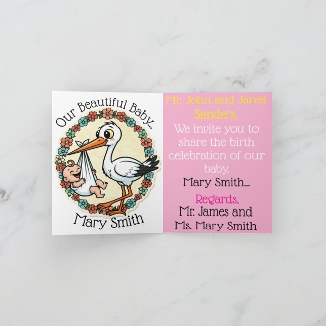 Baby and Stork Design Vintage Style Announcement (Inside)