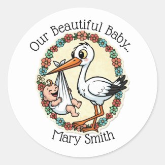 Baby and Stork Design Vintage Style