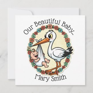 Baby and Stork Design Vintage Style