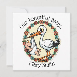 Baby and Stork Design Vintage Style Invitation
