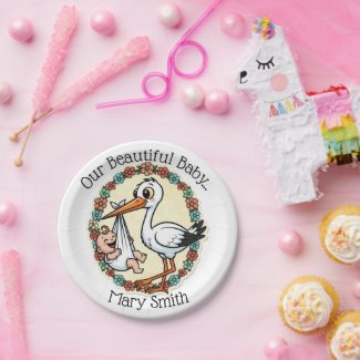 Baby and Stork Design Vintage Style