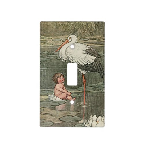 Baby and Stork Vintage Retro Childhood Fairy Tale Light Switch Cover