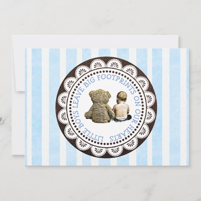 Baby and Teddy Bear Boys Baby Shower Invitation (Front)