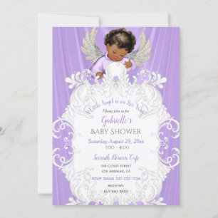 Baby Angel Lavender Silver Dark Skin Tone Invitation