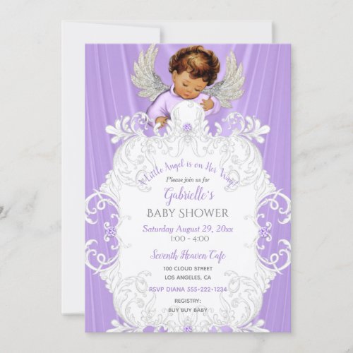 Baby Angel Lavender Silver Medium Skin Tone Invitation
