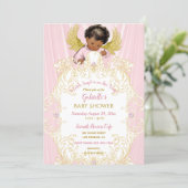 Baby Angel Pink Gold Girl African American Invitation (Standing Front)