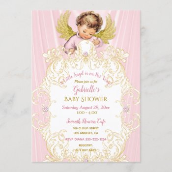 Baby Angel Pink Gold Girl Invitation by nawnibelles at Zazzle
