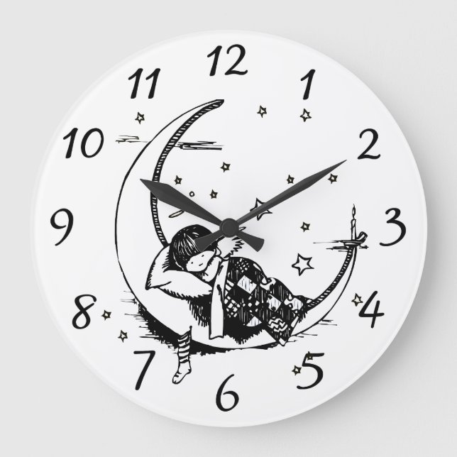 Baby Angel Sleeping on Moon Bedtime Drawing Large Clock (Front)