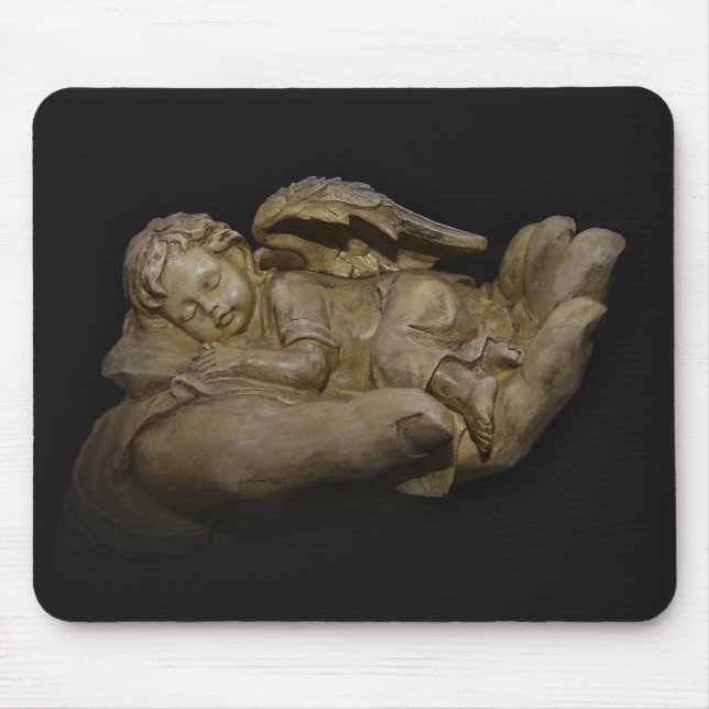 Baby Angel Wings Sleeping in Hand Mouse Pad (Front)