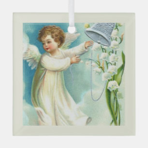 Baby Angel With Blue Bell Glass Ornament