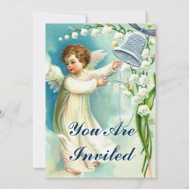 Baby Angel With Blue Bell Invitation (Front)