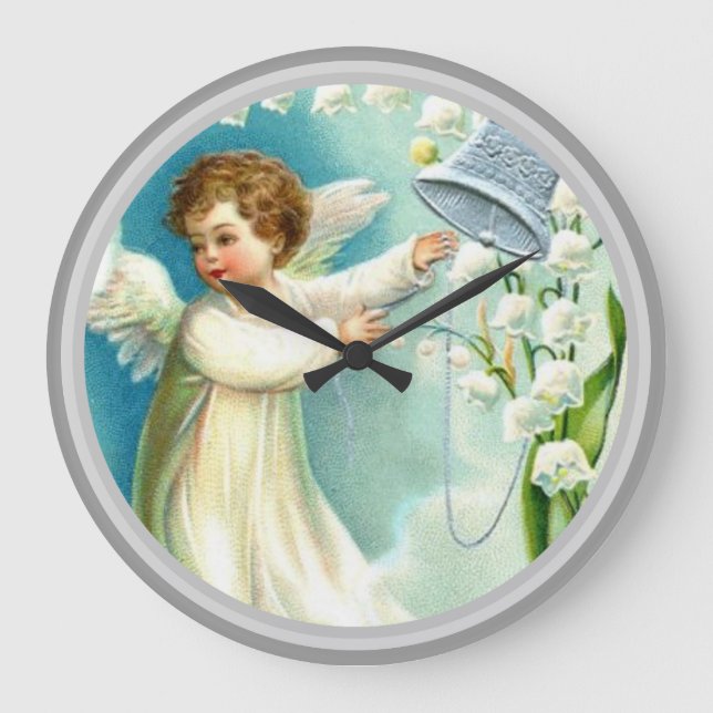 Baby Angel With Blue Bell  Large Clock (Front)