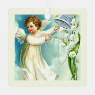 Baby Angel With Blue Bell Metal Ornament