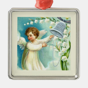 Baby Angel With Blue Bell  Metal Ornament