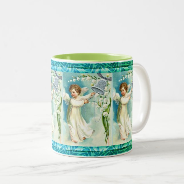 Baby Angel With Blue Bell  Two-Tone Coffee Mug (Front Right)