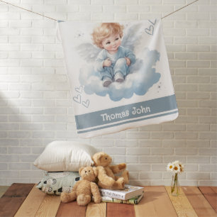 Baby Angel With Childs Name - Blue Blanket