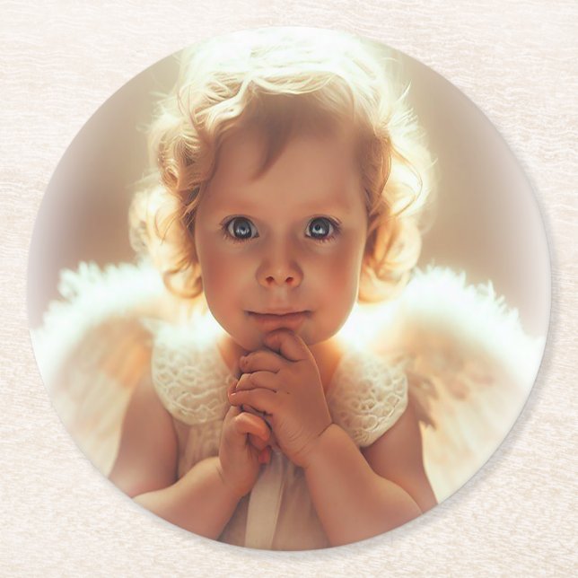 Baby Angels Round Paper Coaster (Front)