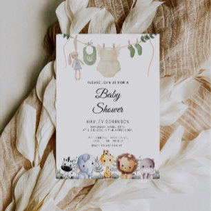Baby Animal Baby Shower Hanging Baby Clothing Invitation
