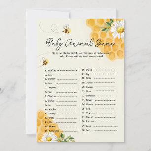 Baby Animal BEE Baby Shower Game Card