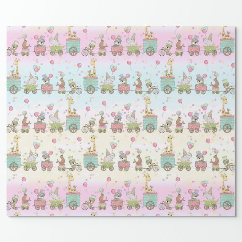 Baby Animal Circus Train Wrapping Paper