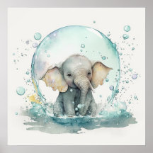 Baby Animal for Nursery, Cute elephant poster