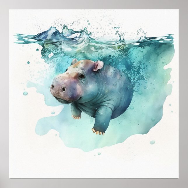 Baby Animal for Nursery, Cute hippo poster (Front)