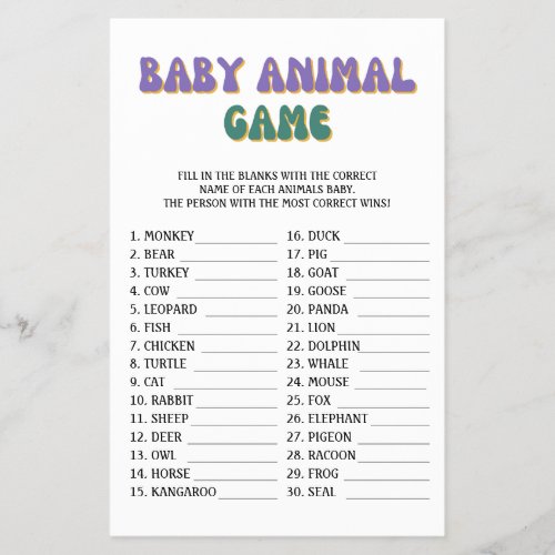 Baby Animal Game Hippie Vintage Retro Baby Shower  Flyer