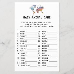 Baby Animal Game Travel Baby Shower Flyer