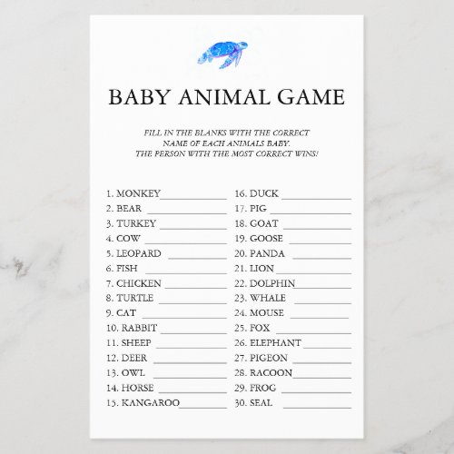 Baby Animal Game Under the Sea Baby Shower Flyer