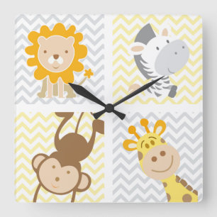 Baby Animal Illustrations Square Wall Clock