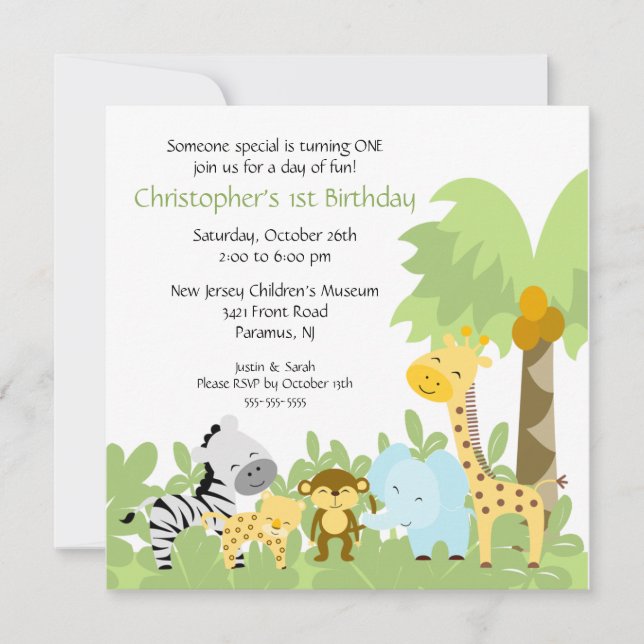 Baby Animal Jungle Birthday Invitation (Front)