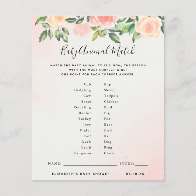 Baby Animal Match | Baby Shower Game (Front)