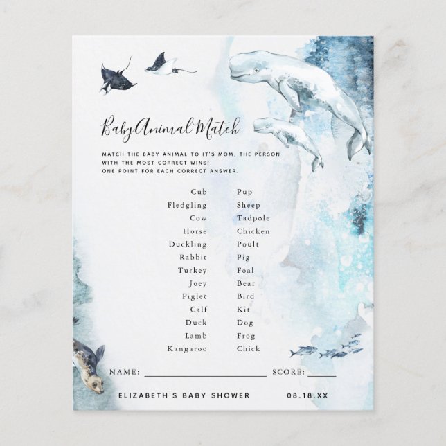 Baby Animal Match | Baby Shower Game (Front)