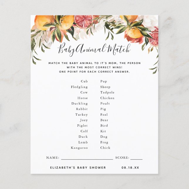 Baby Animal Match | Baby Shower Game (Front)