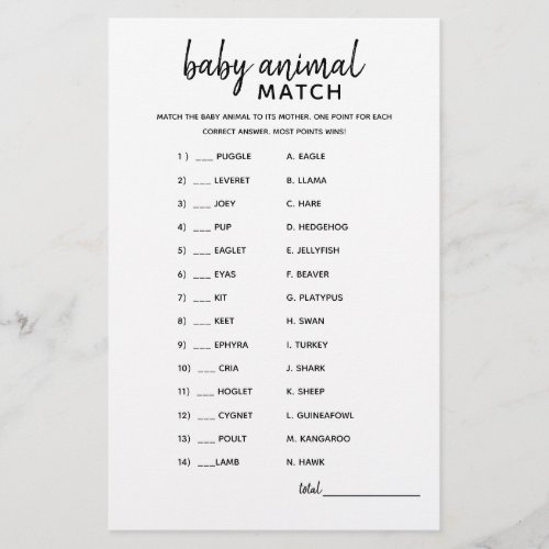 Baby Animal Match Minimalist Baby Shower Game