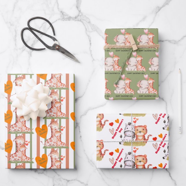 Baby Animal Valentines Wrapping Paper Sheets (Creator Uploaded)