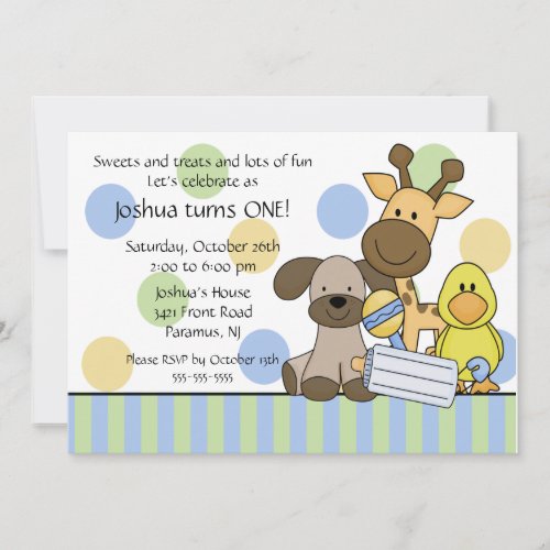 Baby Animals 1st Birthday Party Invitation