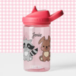 Baby Animals Add Child's Name Pink Water Bottle<br><div class="desc">Baby Racoon Turtle Hipo Puppy Add Child's Name Pink Water Bottle</div>