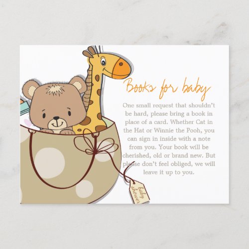 Baby Animals Baby Shower Book Insert Request Invitation Postcard