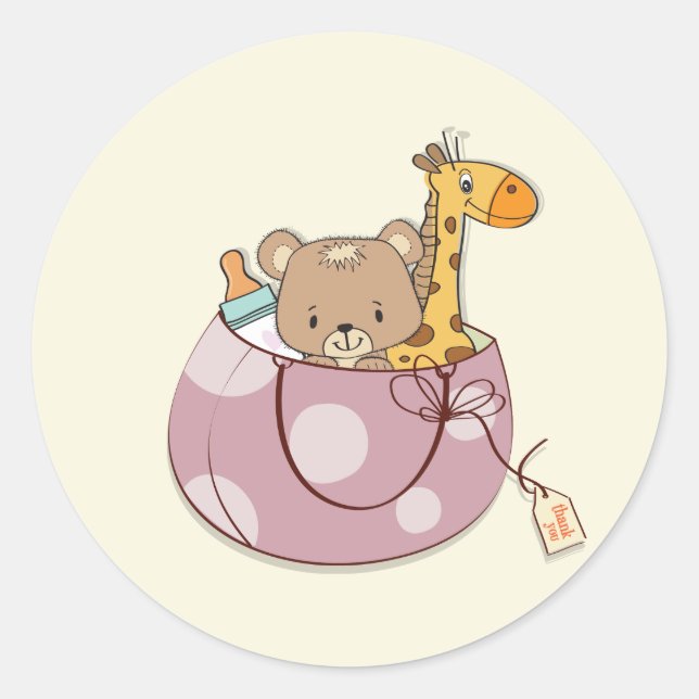 Baby Animals Baby Shower Classic Round Sticker (Front)