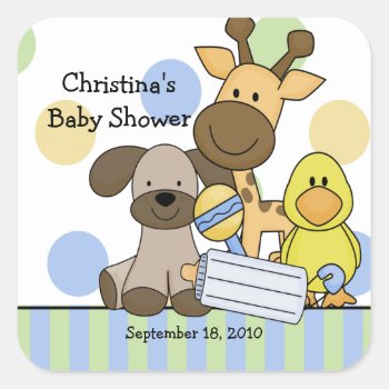 Baby Animals Baby Shower Square Sticker by celebrateitinvites at Zazzle