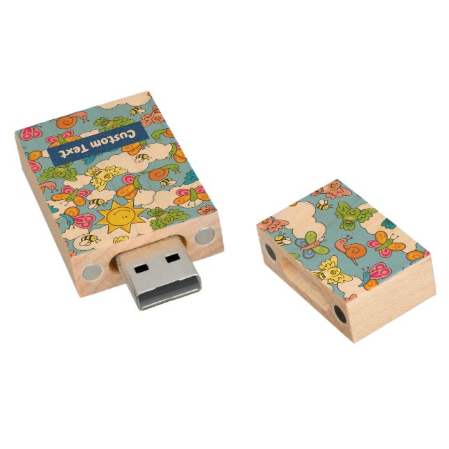 Baby Animals Background Wood Flash Drive (Angled)