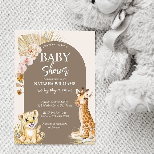 Baby animals boho arch baby shower invitation