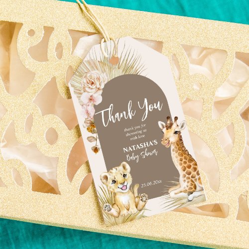Baby animals boho arch baby shower thank you gift tags