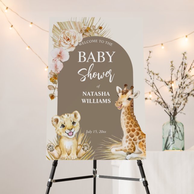 Baby animals brown arch baby shower welcome sign (In Situ (Stand))