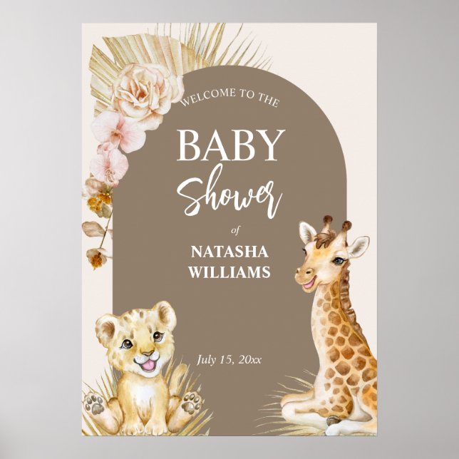 Baby animals brown baby shower welcome sign (Front)