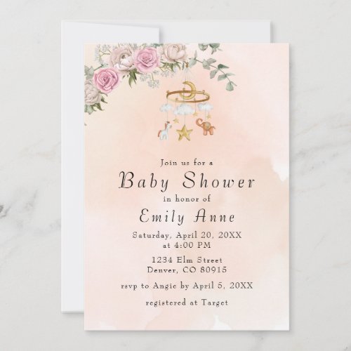 Baby Animals Carousel Peach Baby Shower Invitation